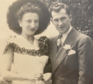 a young well dressed couple in an old sepia photo - Mel and Dorothy Berry, circa 1947 the parents of the author